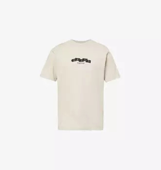 Футболка из хлопкового джерси с круглым вырезом и фирменным принтом Daily Paper, бежевый