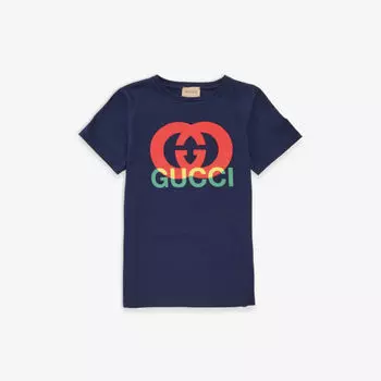 Футболка из хлопкового джерси с логотипом 4–12 лет Gucci, цвет oltremare/mc