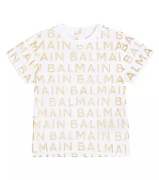 Футболка из хлопкового джерси с логотипом baby Balmain Kids, белый