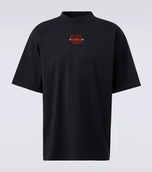 Футболка из хлопкового джерси с логотипом Balenciaga, Faded Black.White