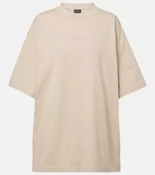 Футболка из хлопкового джерси с логотипом Balenciaga, бежевый