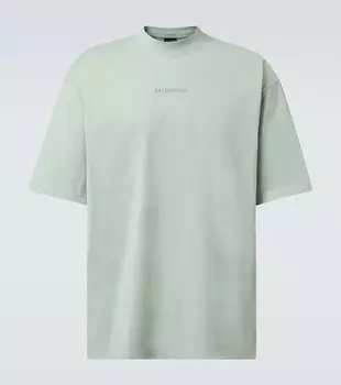 Футболка из хлопкового джерси с логотипом Balenciaga, Sage Green