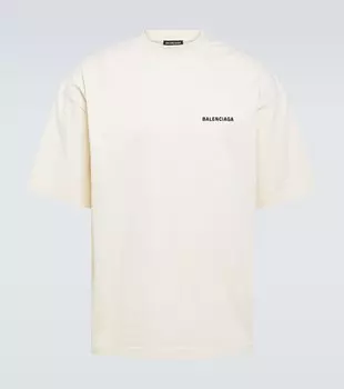 Футболка из хлопкового джерси с логотипом Balenciaga, бежевый