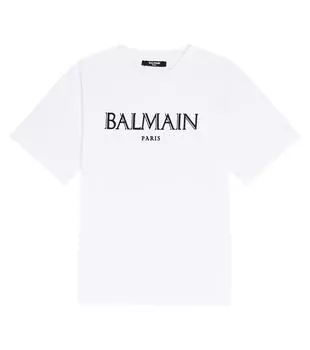 Футболка из хлопкового джерси с логотипом Balmain Kids, белый