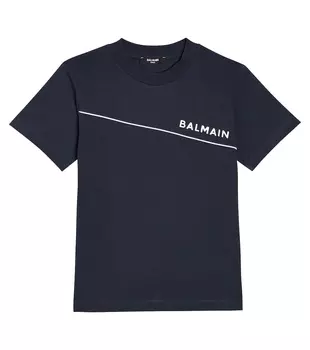 Футболка из хлопкового джерси с логотипом Balmain Kids, черный
