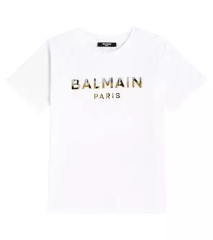 Футболка из хлопкового джерси с логотипом Balmain, белый