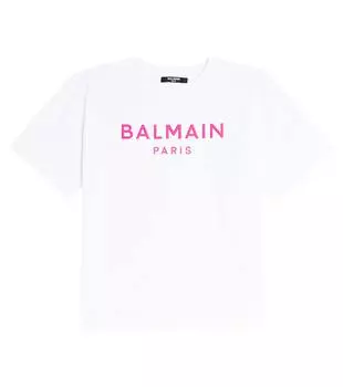 Футболка из хлопкового джерси с логотипом Balmain, белый