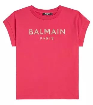 Футболка из хлопкового джерси с логотипом Balmain, красный
