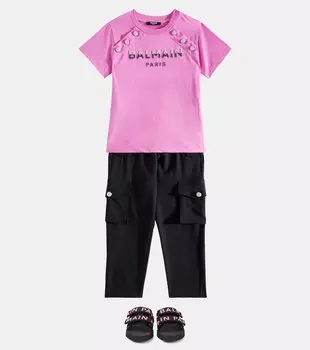 Футболка из хлопкового джерси с логотипом Balmain, розовый