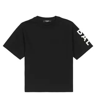 Футболка из хлопкового джерси с логотипом Balmain, черный