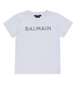 Футболка из хлопкового джерси с логотипом Balmain, фиолетовый