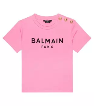 Футболка из хлопкового джерси с логотипом Balmain, розовый