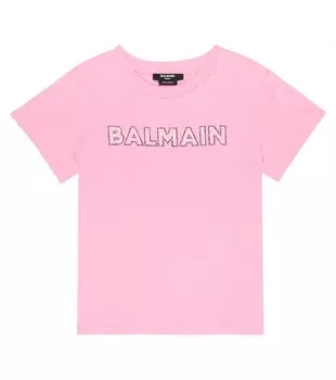 Футболка из хлопкового джерси с логотипом Balmain, розовый