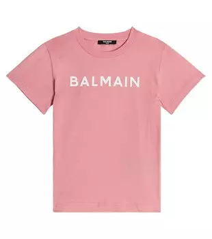 Футболка из хлопкового джерси с логотипом Balmain, розовый