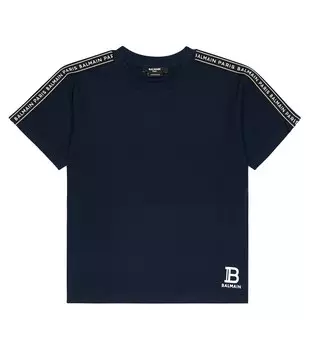 Футболка из хлопкового джерси с логотипом Balmain, синий