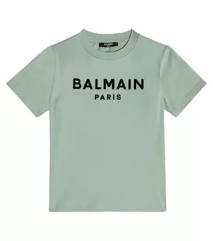 Футболка из хлопкового джерси с логотипом Balmain, зеленый