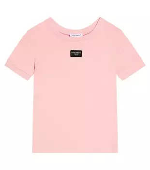 Футболка из хлопкового джерси с логотипом Dolce&Gabbana Kids, розовый