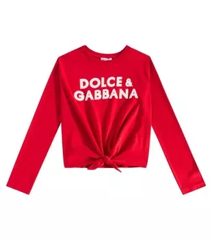 Футболка из хлопкового джерси с логотипом Dolce&Gabbana Kids, цвет bordeaux medio