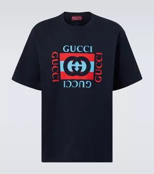 Футболка из хлопкового джерси с логотипом Gucci, Blue Navy/Mc