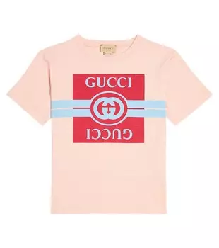 Футболка из хлопкового джерси с логотипом Gucci Kids, розовый