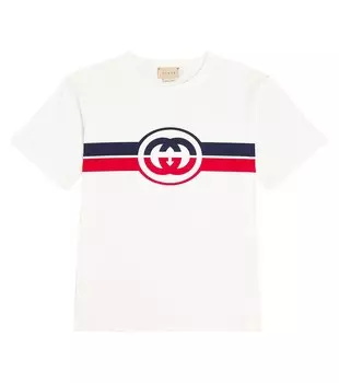 Футболка из хлопкового джерси с логотипом Gucci Kids, розовый
