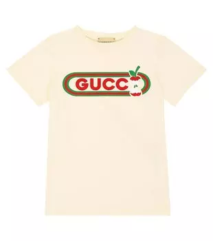 Футболка из хлопкового джерси с логотипом Gucci Kids, нейтральный