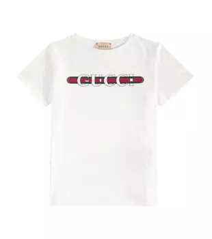 Футболка из хлопкового джерси с логотипом Gucci, белый