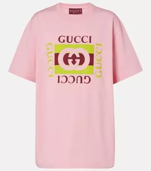 Футболка из хлопкового джерси с логотипом Gucci, Hued Blush/Mc