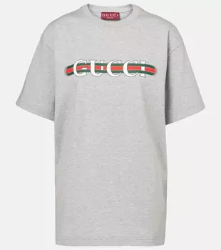 Футболка из хлопкового джерси с логотипом Gucci, Grey Melange/Mc