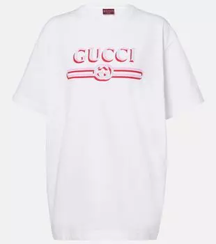 Футболка из хлопкового джерси с логотипом Gucci, White/Mc