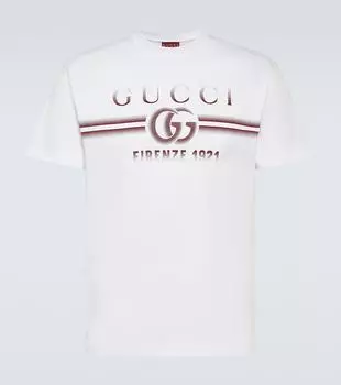 Футболка из хлопкового джерси с логотипом Gucci, White/Red
