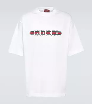 Футболка из хлопкового джерси с логотипом Gucci, White/Mc