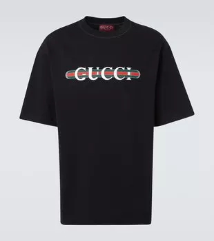 Футболка из хлопкового джерси с логотипом Gucci, Black/Mc