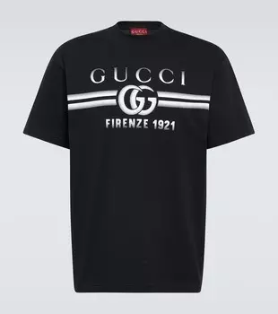 Футболка из хлопкового джерси с логотипом Gucci, Black/White