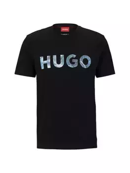 Футболка из хлопкового джерси с логотипом и слоганом Hugo, черный