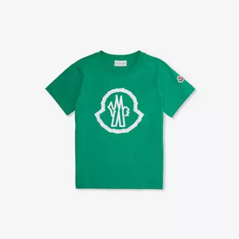 Футболка из хлопкового джерси с логотипом и короткими рукавами 4–14 лет Moncler, зеленый