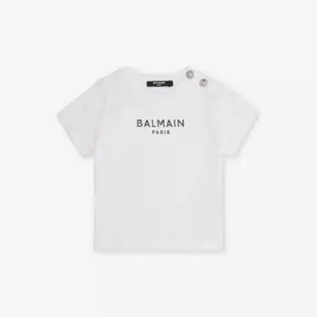 Футболка из хлопкового джерси с логотипом и короткими рукавами 3–24 месяца Balmain, черный