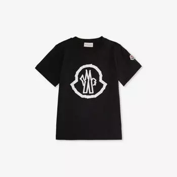 Футболка из хлопкового джерси с логотипом и короткими рукавами 4–14 лет Moncler, черный