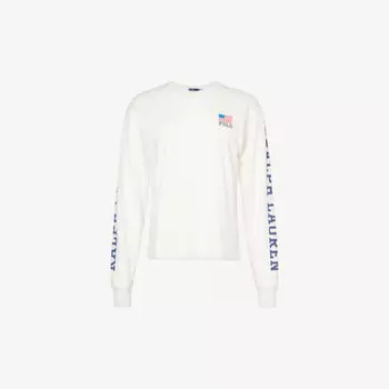 Футболка из хлопкового джерси с логотипом и текстовым принтом Polo Ralph Lauren, белый