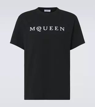 Футболка из хлопкового джерси с логотипом McQueen, Black/White