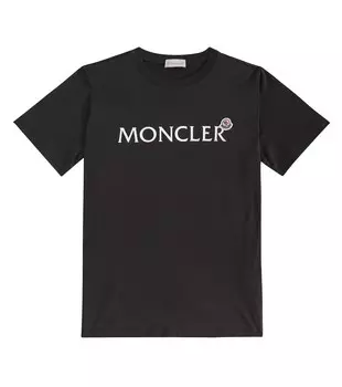 Футболка из хлопкового джерси с логотипом Moncler Enfant, черный