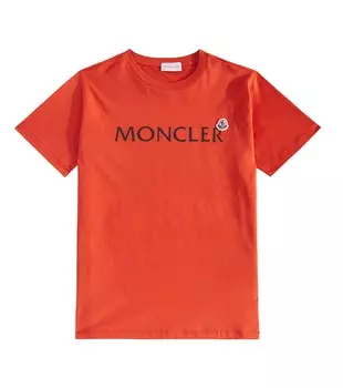 Футболка из хлопкового джерси с логотипом Moncler Enfant, красный