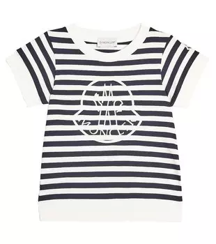Футболка из хлопкового джерси с логотипом Moncler Enfant, мультиколор