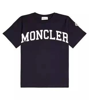 Футболка из хлопкового джерси с логотипом Moncler Enfant, синий