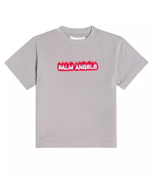 Футболка из хлопкового джерси с логотипом Palm Angels Kids, серый