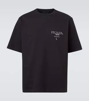 Футболка из хлопкового джерси с логотипом Prada, черный