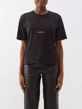 Футболка из хлопкового джерси с логотипом Saint Laurent, черный