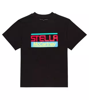 Футболка из хлопкового джерси с логотипом Stella McCartney Kids, черный
