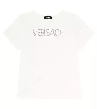 Футболка из хлопкового джерси с логотипом Versace Kids, белый