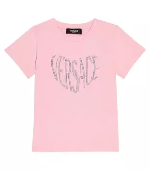 Футболка из хлопкового джерси с логотипом Versace Kids, розовый